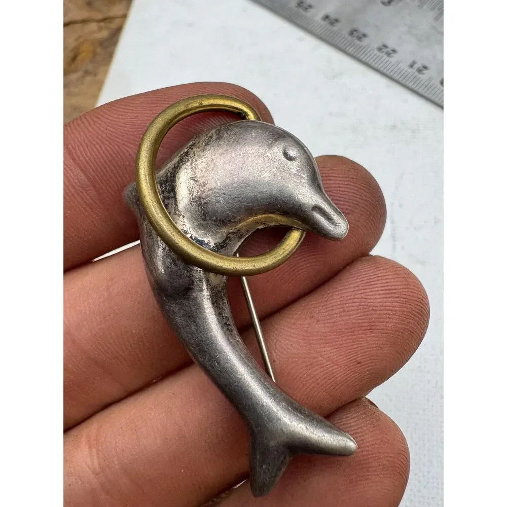 Vintage Sterling Silver Brooch Pin Taxco Mexico Dolphin Handmade Artisan